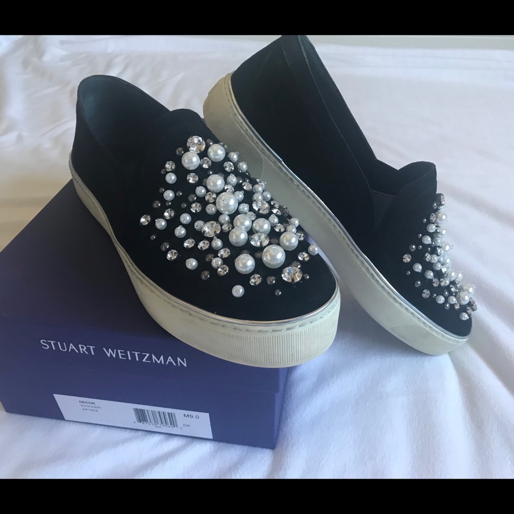Stuart Weitzman Decor black suede slip on